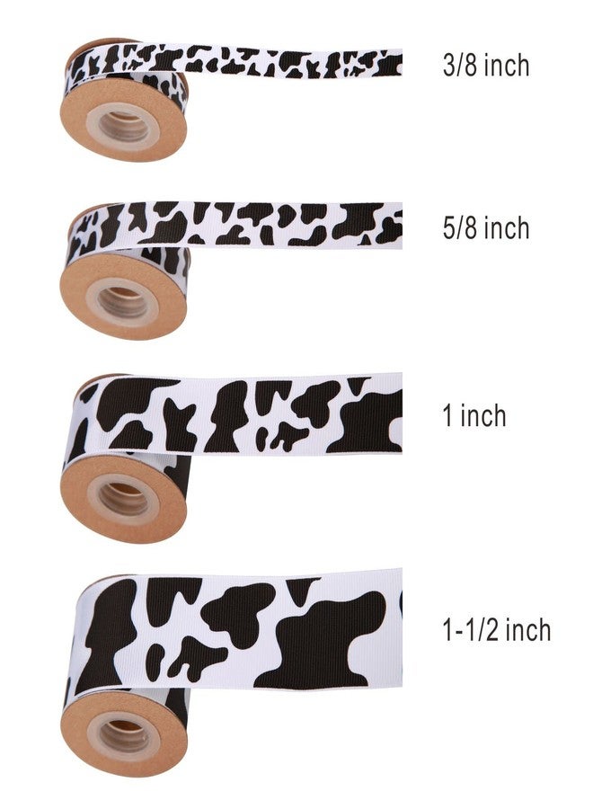 Meseey 4 Rolls Total 20 Yards Cow Ribbon Cow Print Grosgrain Ribbon Animal Print Ribbons for DIY Crafts Gift Wrapping Wedding Party Christmas Decoration (4 Size Mix, Cow) - Image 2